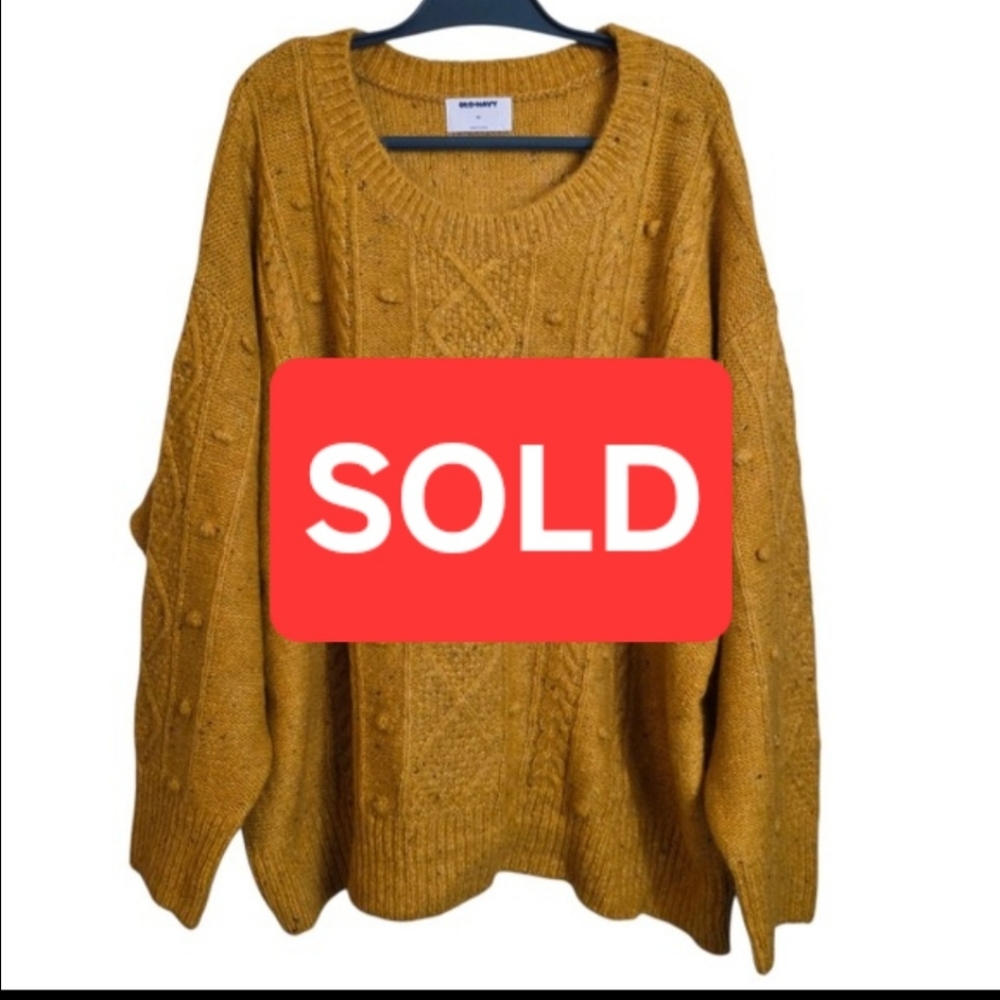 Old Navy Womens Wool Blend Mustard Yellow Cable Knit Popcorn Chunky Sweater 3X